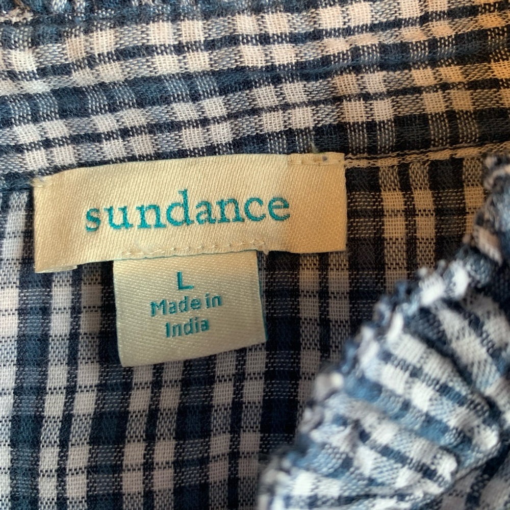 Sundance Navy Checkered Blouse with Floral Accents - Picture 2 of 16